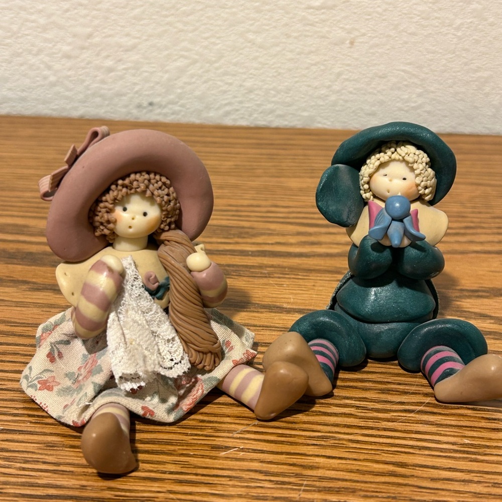 Charming Polymer Figurines in Pink and Teal